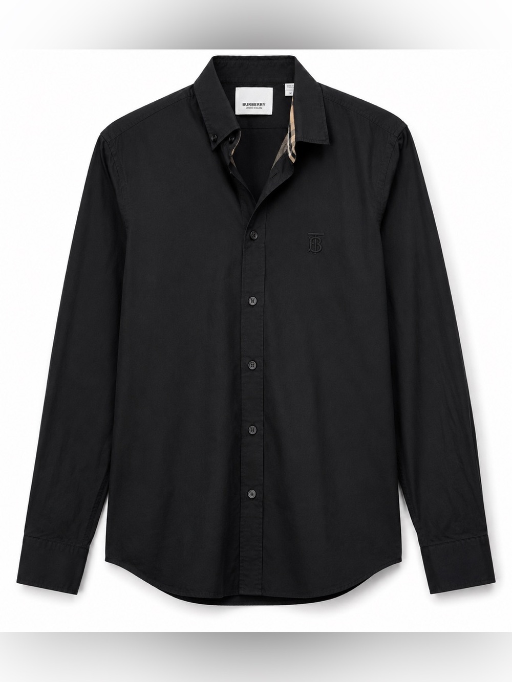 Burberry London Men’s Black Long Sleeve Button Down Shirt M TB Monogram